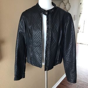 Black faux leather moto jacket